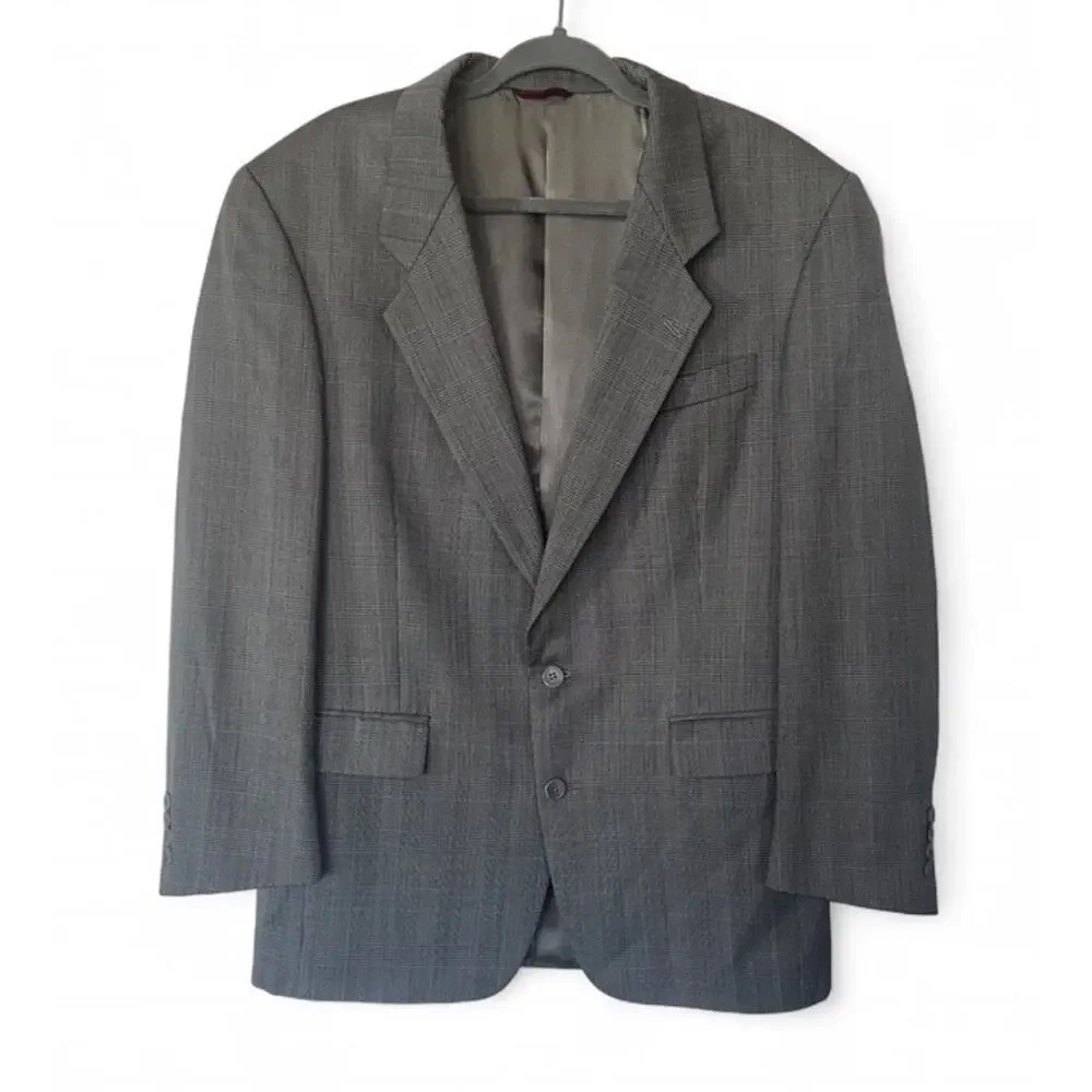 Hart Schaffner Marx Gray Check Wool 2 Piece Suit Set 40R Pants 34x30 USA Made